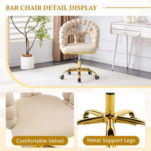 English Elm Set of Velvet Bubble Ball Chain Accent Chair with Sculptural Backrest for Living Room Beige,Gold W3875P370849