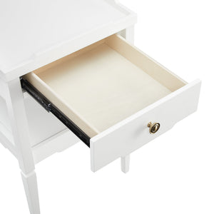 English Elm Foley Mid-Century White 1-Drawer Nightstand with Gold Pull, Tapered Legs & Lower Shelf Storage B050P376969