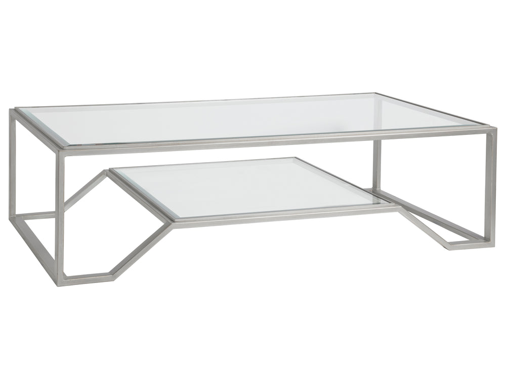 Lexington Artistica Home Byron Rectangular Cocktail Table - Handcrafted Iron Design With Beveled Glass Top For Modern Elegance Argento Wood 2230-945-46
