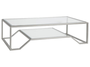 Lexington Artistica Home Byron Rectangular Cocktail Table - Handcrafted Iron Design With Beveled Glass Top For Modern Elegance Argento Wood 2230-945-46