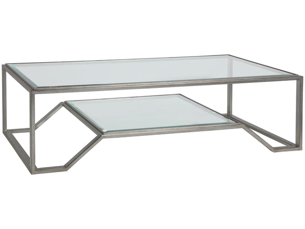 Lexington Artistica Home Byron Rectangular Cocktail Table - Handcrafted Iron Design With Beveled Glass Top For Modern Elegance Silver Leaf Wood 2230-945-47