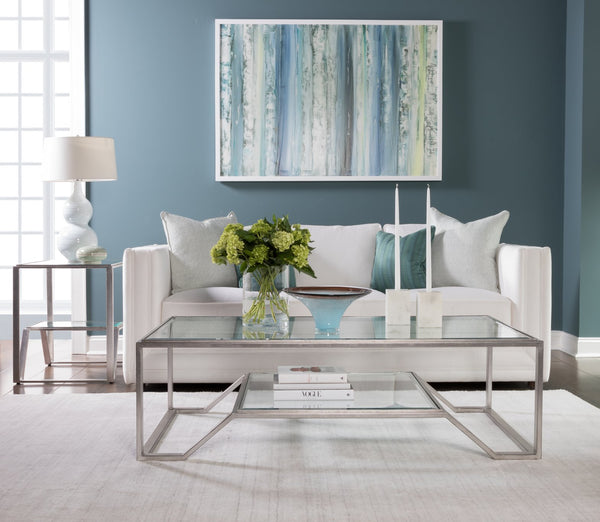 Lexington Artistica Home Byron Rectangular Cocktail Table - Handcrafted Iron Design With Beveled Glass Top For Modern Elegance Silver Leaf Wood 2230-945-47