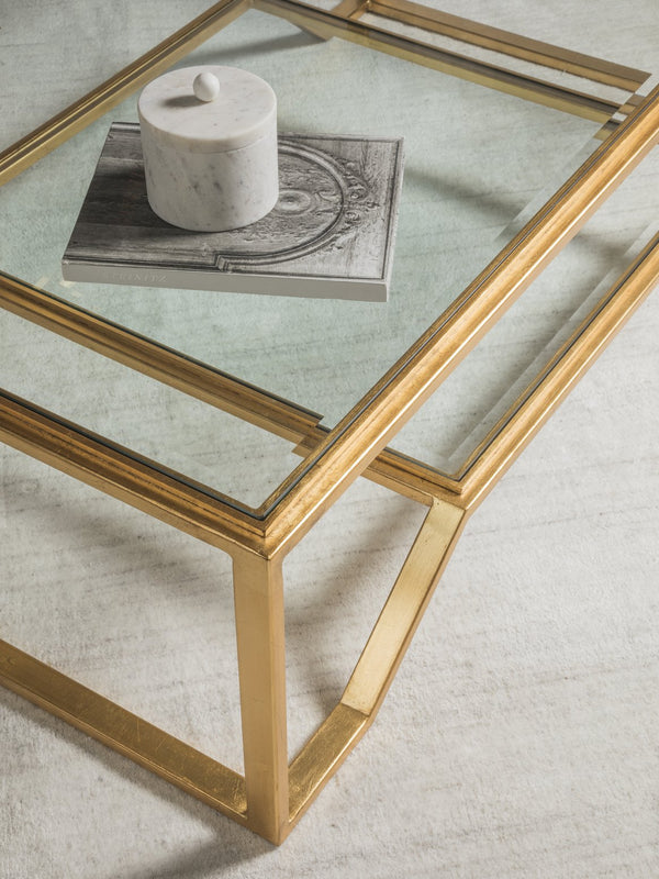 Lexington Artistica Home Byron Rectangular Cocktail Table - Handcrafted Iron Design With Beveled Glass Top For Modern Elegance Gold Leaf Wood 2230-945-48