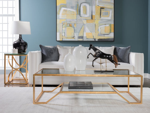 Lexington Artistica Home Byron Rectangular Cocktail Table - Handcrafted Iron Design With Beveled Glass Top For Modern Elegance Gold Leaf Wood 2230-945-48