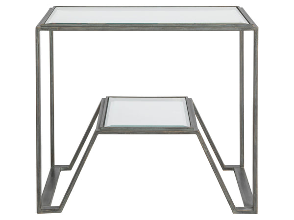 Lexington Artistica Home Byron Contemporary Iron End Table With Beveled Glass Top - Handcrafted Artisan Design Elegance St. Laurent Wood 2230-955-44