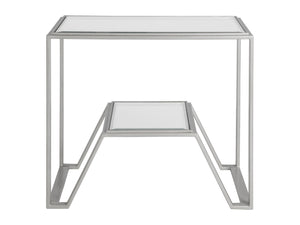 Lexington Artistica Home Byron Contemporary Iron End Table With Beveled Glass Top - Handcrafted Artisan Design Elegance Argento Wood 2230-955-46