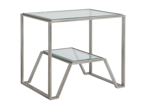Lexington Artistica Home Byron Contemporary Iron End Table With Beveled Glass Top - Handcrafted Artisan Design Elegance Silver Leaf Wood 2230-955-47