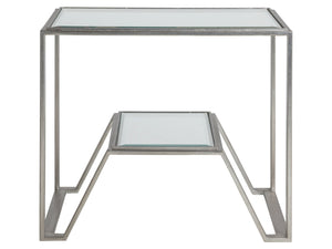 Lexington Artistica Home Byron Contemporary Iron End Table With Beveled Glass Top - Handcrafted Artisan Design Elegance Silver Leaf Wood 2230-955-47