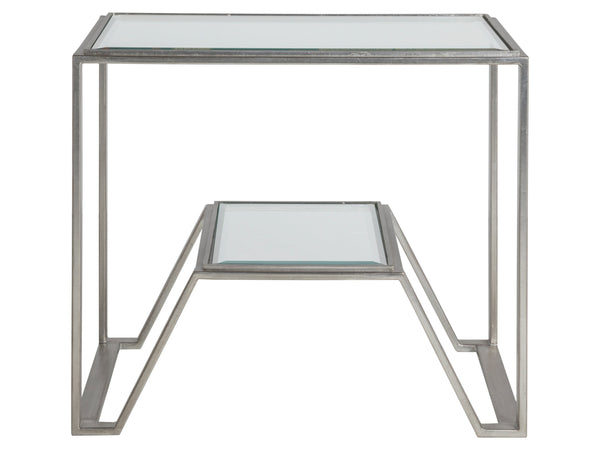 Lexington Artistica Home Byron Contemporary Iron End Table With Beveled Glass Top - Handcrafted Artisan Design Elegance Silver Leaf Wood 2230-955-47
