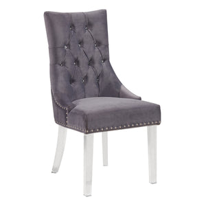 English Elm Wylor Tufted Gray Velvet Dining Chair with Acrylic Legs, Diamond Stitching, Nail Accents, Plush Comfort B2736P354308