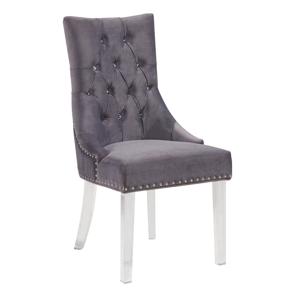English Elm Wylor Tufted Gray Velvet Dining Chair with Acrylic Legs, Diamond Stitching, Nail Accents, Plush Comfort B2736P354308