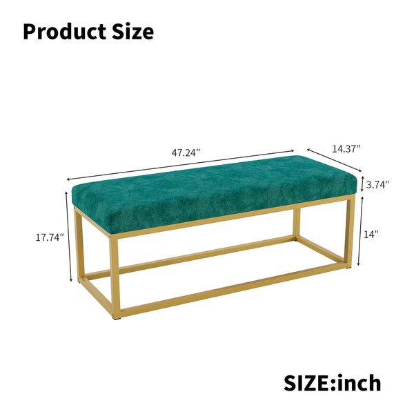 English Elm Storage Bench Green Velvet PU Leather with Gold Steel Frame, Mid-Century Entryway Seat, 600lb Capacity, 48.8"L W578P357538