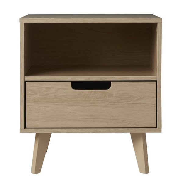 English Elm Walker Edison - Modern 1-Drawer Nightstand with Open Cubby—Sleek Mid-Century Legs, Smooth Glides, Warp-Resistant MDF Brown 23.5 L x 18.5 W x 6 H B185P168894