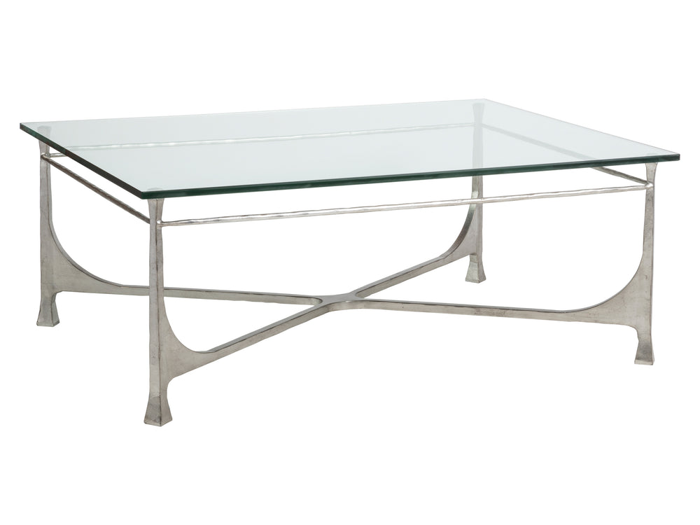 Lexington Artistica Home Bruno Hand-forged Metal Cocktail Table - Exquisite Iron Craftsmanship With Elegant Glass Top Design Silver Leaf Wood 2231-945-47