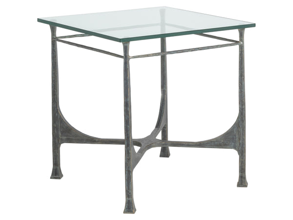 Lexington Artistica Home Bruno Hand-forged Iron Square End Table With Sophisticated Glass Top And Exceptional Craftsmanship St. Laurent Wood 2231-957-44