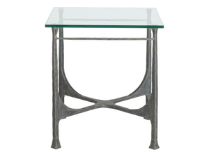 Lexington Artistica Home Bruno Hand-forged Iron Square End Table With Sophisticated Glass Top And Exceptional Craftsmanship St. Laurent Wood 2231-957-44
