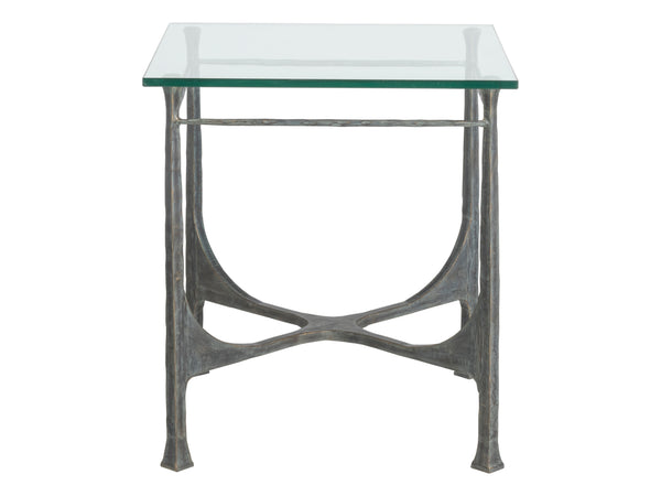 Lexington Artistica Home Bruno Hand-forged Iron Square End Table With Sophisticated Glass Top And Exceptional Craftsmanship St. Laurent Wood 2231-957-44