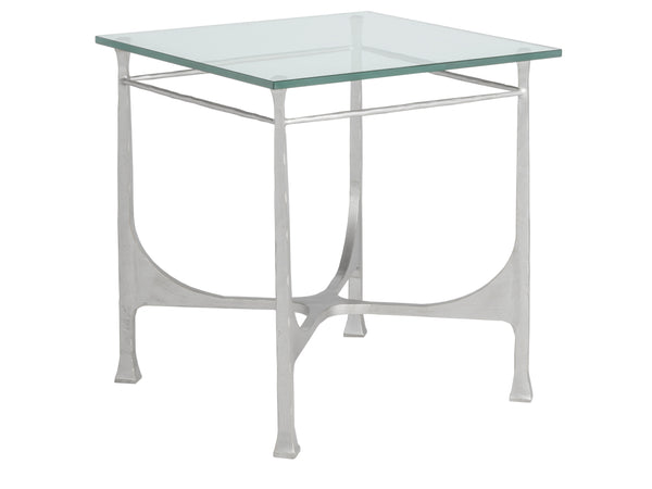 Lexington Artistica Home Bruno Hand-forged Iron Square End Table With Sophisticated Glass Top And Exceptional Craftsmanship Argento Wood 2231-957-46