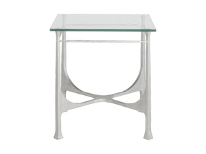 Lexington Artistica Home Bruno Hand-forged Iron Square End Table With Sophisticated Glass Top And Exceptional Craftsmanship Argento Wood 2231-957-46