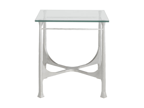 Lexington Artistica Home Bruno Hand-forged Iron Square End Table With Sophisticated Glass Top And Exceptional Craftsmanship Argento Wood 2231-957-46