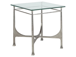Lexington Artistica Home Bruno Hand-forged Iron Square End Table With Sophisticated Glass Top And Exceptional Craftsmanship Silver Leaf Wood 2231-957-47