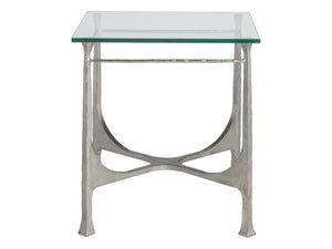 Lexington Artistica Home Bruno Hand-forged Iron Square End Table With Sophisticated Glass Top And Exceptional Craftsmanship Silver Leaf Wood 2231-957-47