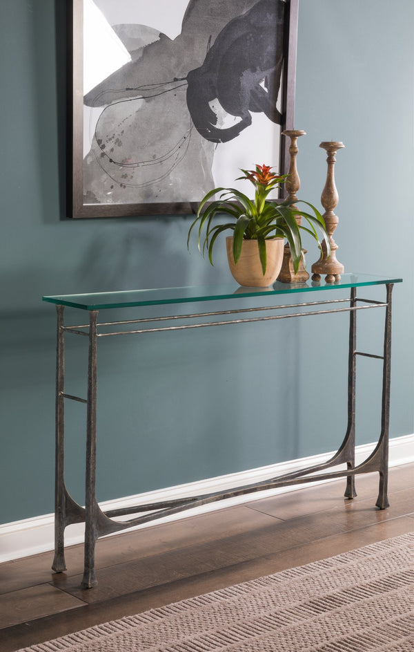 Lexington Artistica Home Bruno Console Table - Hand-forged Iron Design With Elegant Glass Top For Timeless Home Decor St. Laurent Wood 2231-966-44