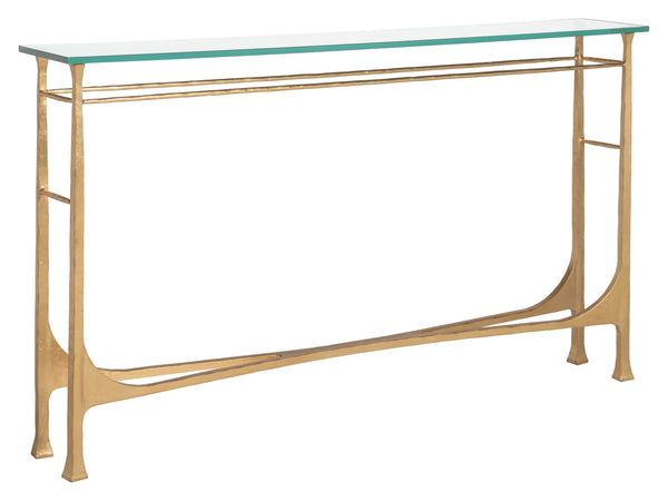 Lexington Artistica Home Bruno Console Table - Hand-forged Iron Design With Elegant Glass Top For Timeless Home Decor Gold Leaf Wood 2231-966-48