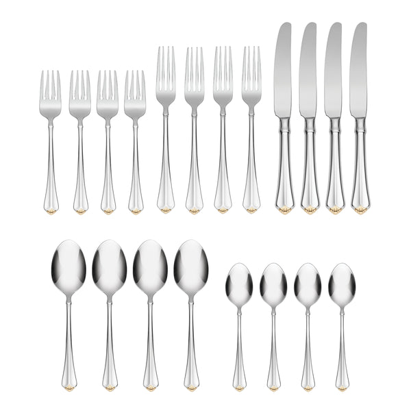 Lenox Golden Juilliard Stainless Steel Flatware with Mirror Polish and Glam Gold Tips 2231020AL20