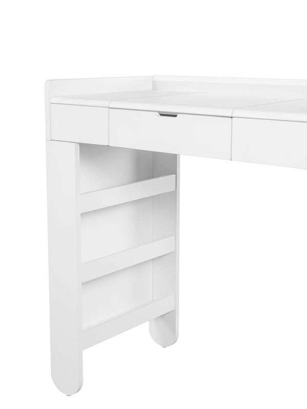 English Elm 3-in-1 Makeup Vanity Desk with Flip Mirror, LED 3-Color Lighting, Expandable Length & Ample Storage Drawers White N844P285298A