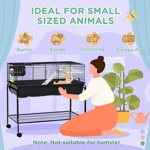 English Elm Pawhut Two Story Wire Small Animal Habitat with Wheeled Stand Shelf and Accessories W2225P200913