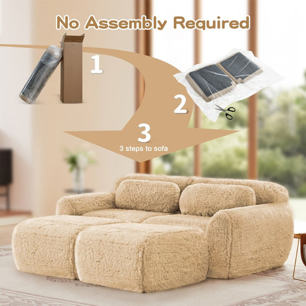 English Elm 80''soft Plush Modular Sectional Sofa with Chaise Deep Seat High Density Foam Living Room Light Khaki W714S01566