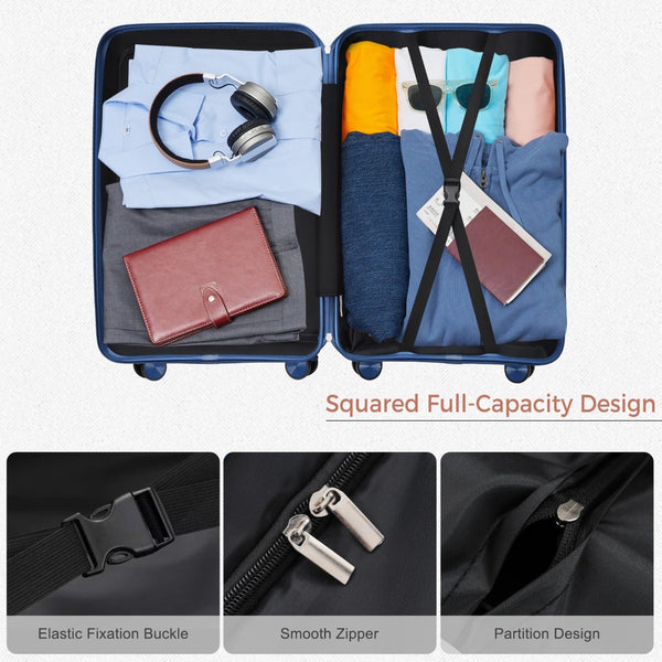 English Elm Premium Polypropylene Hard Shell Luggage Set Three Piece with Tsa Locks Spinner Wheels Blue N726P460073N