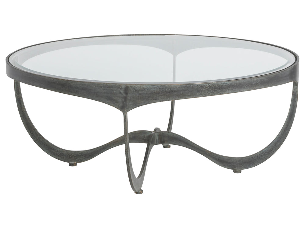 Lexington Artistica Home Sophie Round Cocktail Table - Hand-forged Iron Design With Inset Glass Top And Elegant Craftsmanship St. Laurent Wood 2232-943-44