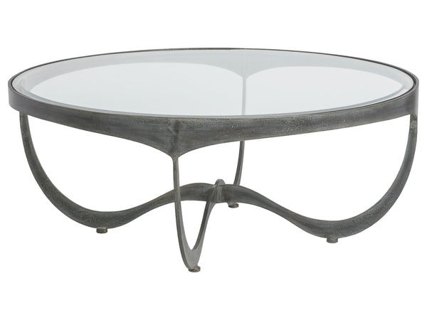 Lexington Artistica Home Sophie Round Cocktail Table - Hand-forged Iron Design With Inset Glass Top And Elegant Craftsmanship St. Laurent Wood 2232-943-44