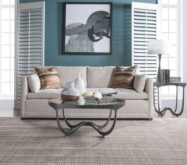 Lexington Artistica Home Sophie Round Cocktail Table - Hand-forged Iron Design With Inset Glass Top And Elegant Craftsmanship St. Laurent Wood 2232-943-44