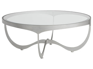 Lexington Artistica Home Sophie Round Cocktail Table - Hand-forged Iron Design With Inset Glass Top And Elegant Craftsmanship Argento Wood 2232-943-46