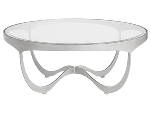 Lexington Artistica Home Sophie Round Cocktail Table - Hand-forged Iron Design With Inset Glass Top And Elegant Craftsmanship Argento Wood 2232-943-46