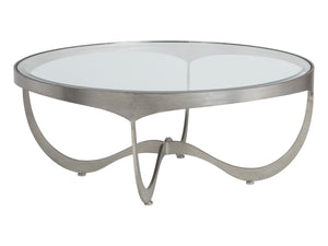 Lexington Artistica Home Sophie Round Cocktail Table - Hand-forged Iron Design With Inset Glass Top And Elegant Craftsmanship Silver Leaf Wood 2232-943-47