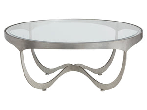 Lexington Artistica Home Sophie Round Cocktail Table - Hand-forged Iron Design With Inset Glass Top And Elegant Craftsmanship Silver Leaf Wood 2232-943-47