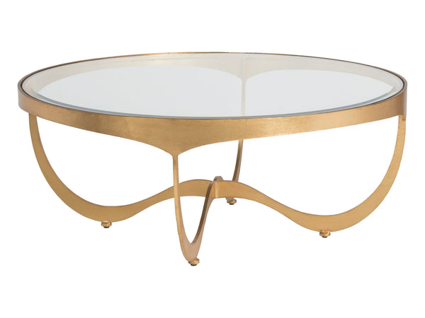 Lexington Artistica Home Sophie Round Cocktail Table - Hand-forged Iron Design With Inset Glass Top And Elegant Craftsmanship Gold Leaf Wood 2232-943-48