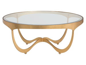 Lexington Artistica Home Sophie Round Cocktail Table - Hand-forged Iron Design With Inset Glass Top And Elegant Craftsmanship Gold Leaf Wood 2232-943-48