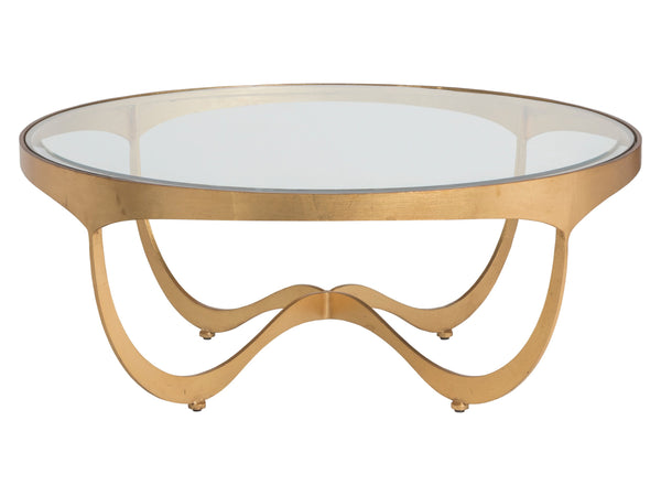 Lexington Artistica Home Sophie Round Cocktail Table - Hand-forged Iron Design With Inset Glass Top And Elegant Craftsmanship Gold Leaf Wood 2232-943-48