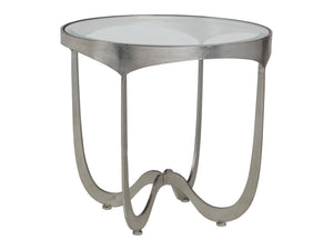 Lexington Artistica Home Sophie Hand-forged Round End Table With Glass Top - Artisan-crafted Iron Design For Modern Spaces Silver Leaf Wood 2232-953-47