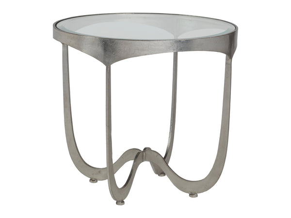 Lexington Artistica Home Sophie Hand-forged Round End Table With Glass Top - Artisan-crafted Iron Design For Modern Spaces Silver Leaf Wood 2232-953-47