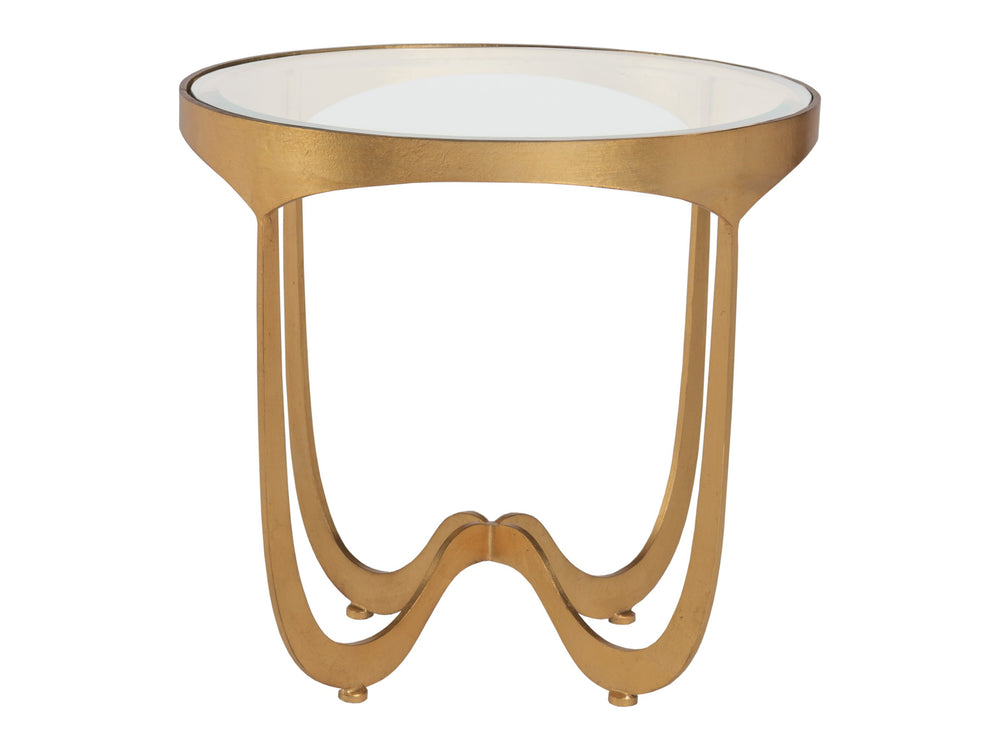 Lexington Artistica Home Sophie Hand-forged Round End Table With Glass Top - Artisan-crafted Iron Design For Modern Spaces Gold Leaf Wood 2232-953-48