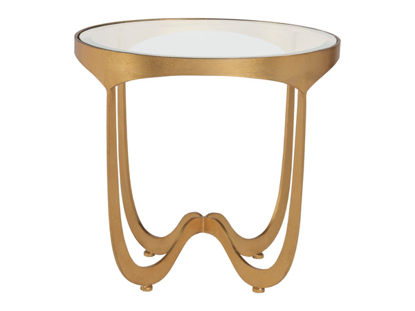 Lexington Artistica Home Sophie Hand-forged Round End Table With Glass Top - Artisan-crafted Iron Design For Modern Spaces Gold Leaf Wood 2232-953-48