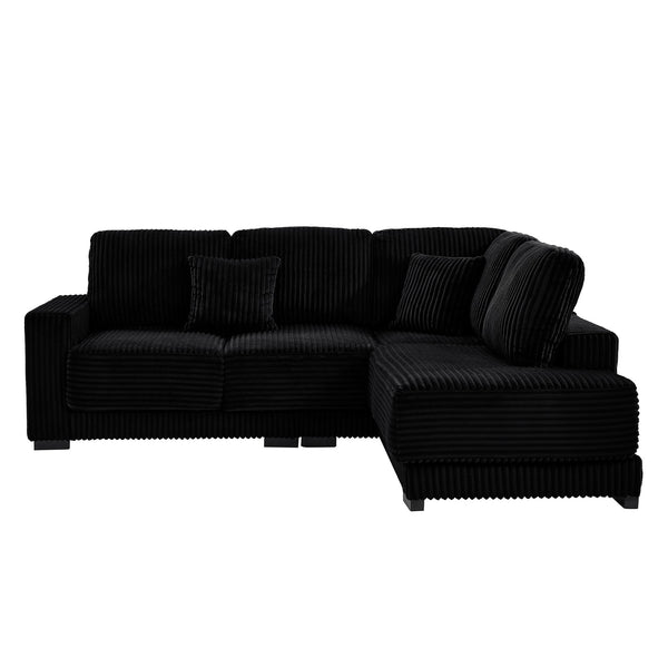 English Elm 93" Sectional Sofa L-Shaped Upholstered Corduroy 3-Seater with Reversible Chaise, Solid Wood Frame, Plush Coil-Foam Cushions Black W1097S00223