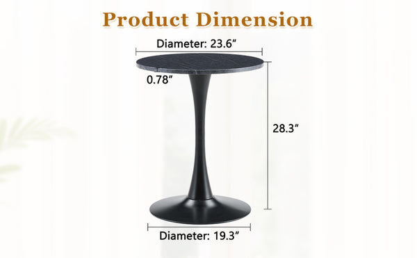 English Elm Round Faux Marble Tulip Dining Table Mid Century Pedestal Base for Compact Kitchens Black+Gery W2920P395716