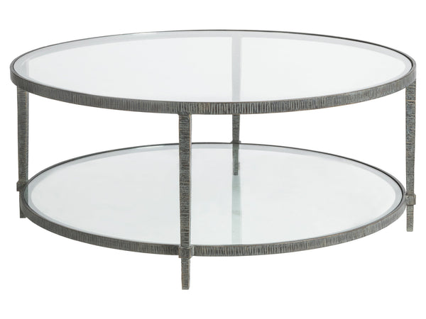 Lexington Artistica Home Claret Hand-forged Round Cocktail Table With Glass Top - Stunning Artisan Metal Design Elegance St. Laurent Wood 2233-943-44